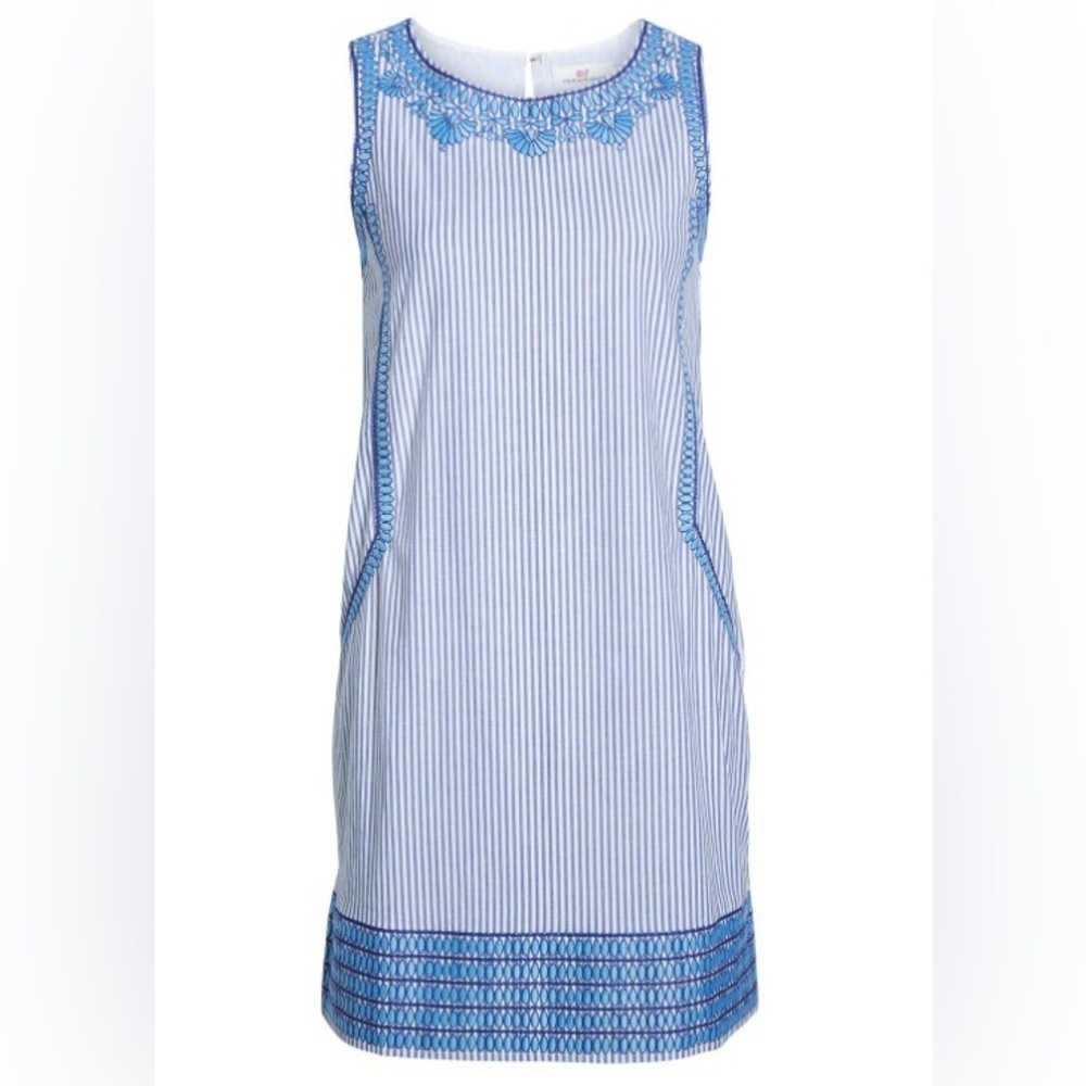 VINEYARD VINES Embroidered Striped Cisco Shift Dress In Ocean Reef Size 6